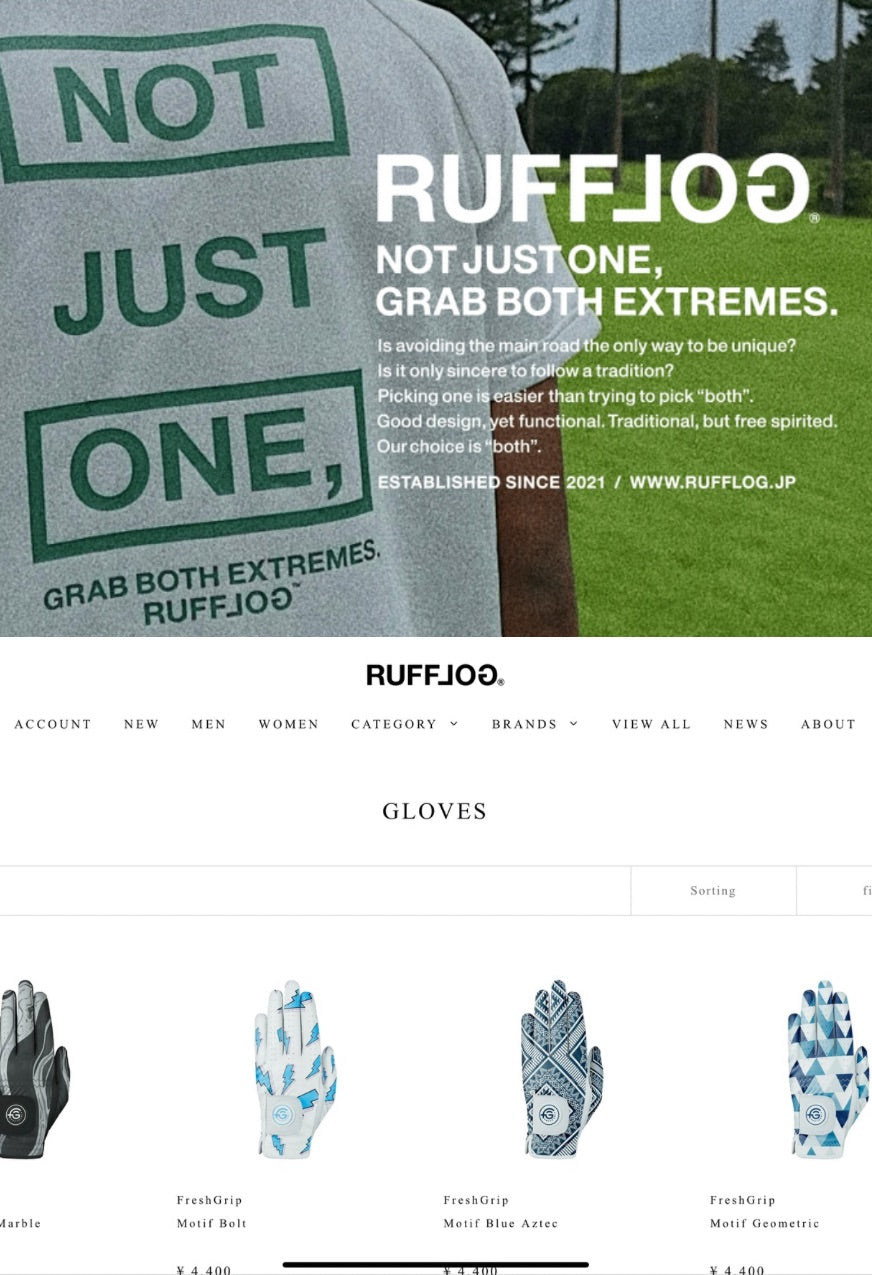 Stylish golf gloves from FreshGrip featured on Japanese golf outlet RUFFLO’s website in a new collaboration